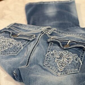 Rock 47 by Wrangler Bootcut Studded Back Pocket Western Jeans Size 9/10 x 36